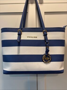 Michael Kors Navy and White Striped Tote